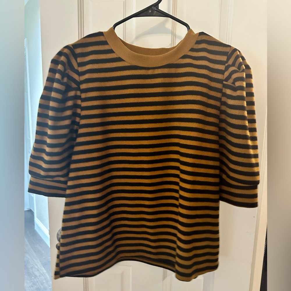 Who What Wear Puff Sleeve Stripe Sweater Brown Black -xl